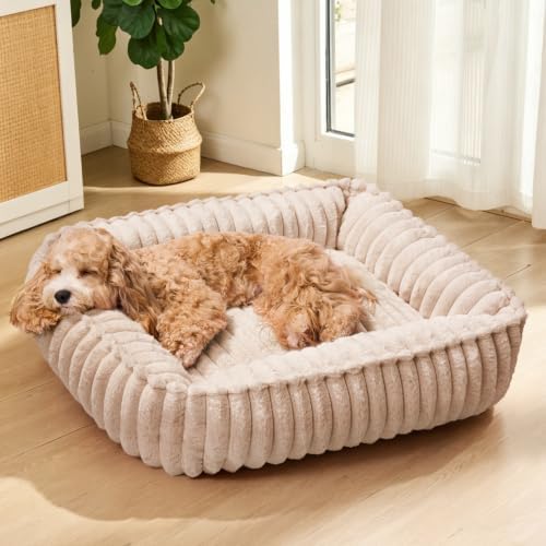 Small Dog Bed Calming Cat Bed for Indoor Cats 20’’x16’’ Khaki