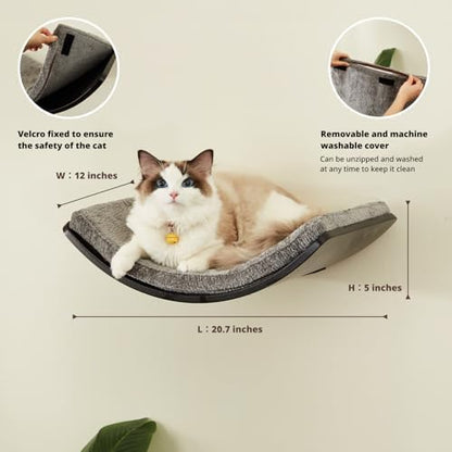 LIORCE Cat Shelf with Comfortable Cushion - Curved Modern Cat Bed (Large Size) - Lotus Leaf Design Cats Wall Perch - Wall Mounted Cats Furniture for Sleeping, Playing, Climbing, and Lounging, Walnut