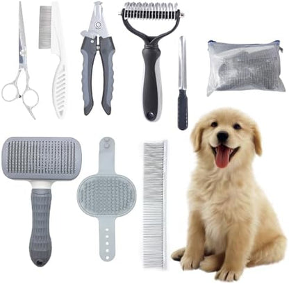 Dog Brush & Pet Grooming Kit for Dogs and Cats, 8 Tools with Storage Pouch