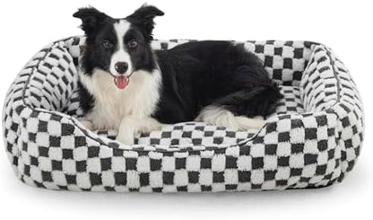 JOEJOY Dog Bed for Large Medium Small Dogs - Rectangle Orthopedic Dog Sofa Bed, Cute Modern Puppy Bed with Jacquard Shaggy Plush & Anti Slip Bottom, 30x24x9inches, Grey