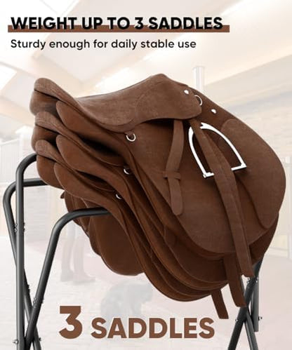 Queension Foldable Saddle Rack with Bottom Storage for Horse Stable, Black
