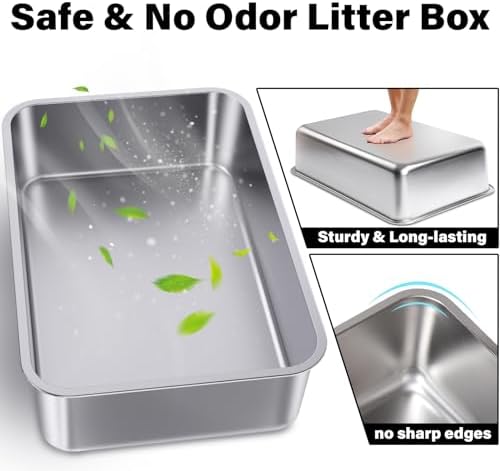Stainless Steel Litter Box Medium for Cats,Metal Cat LitterBox