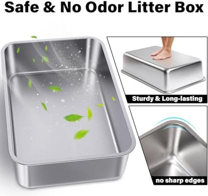 Stainless Steel Litter Box Medium for Cats,Metal Cat LitterBox