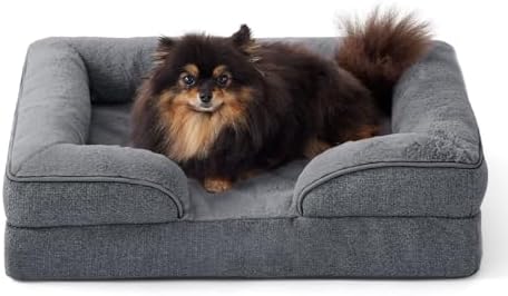 Made4pet Dog Bed Orthopedic, Dog Sofa for Small Dogs Supportive Foam Pet Cushions Bed with Washable Removable Cover, Egg-Crate Foam, Waterproof Lining Bottom, Grey, 24 * 18 * 6 Inch