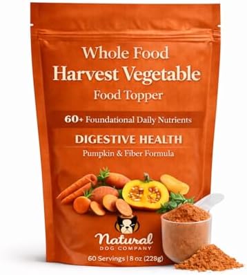Natural Dog Company Harvest Vegetable Granules Dog Food Topper – Pumpkin Digestive Support Granules for Dogs, Fiber-Rich Superfood Blend for Gut Health, Holistic Care & Prebiotic Fiber, 8oz Bag