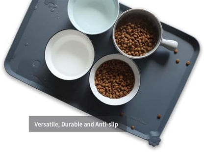 Hoki Found L Silicone Pet Food Mats - Non Slip Pet Dog Cat Bowl Mats - Gray