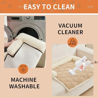 HAOMAIJIA Dog Couch Bed for Medium Dogs, Non Slip Pet Couch Covers for Sofa Thick Soft Washable Dog Couch Cover Protector All Seasons Universal Dogs and Cats Bed Mat (Khaki, Medium)