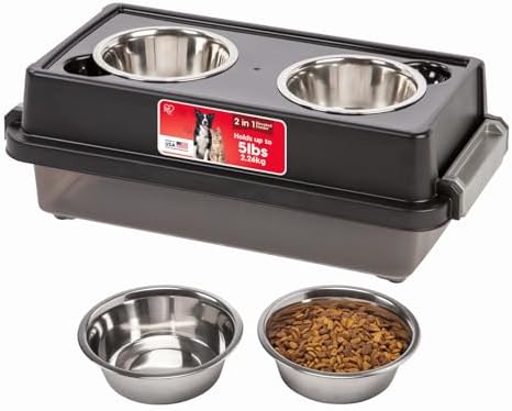 IRIS USA Elevated Dog Bowls 6" H, up to 5 lb Storage, Black, Made in USA