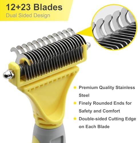 Professional Dog Brush for Shedding, Undercoat Rake for Medium and Long Haired & Double Coated Dogs, Double Sided Design with 12+23 Blades