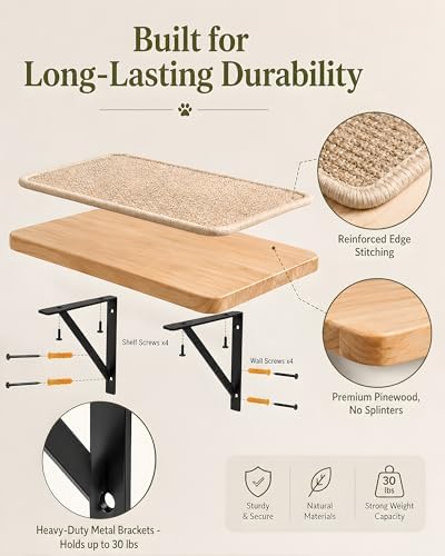 Cat Floating Wall Shelf with Scratching Mat, 1PC, 9.7X16.6 Inch