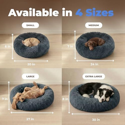 Best Pet Supplies Round Calming Dog Bed for Small, Medium & Large Dogs, Plush Donut Cuddler Pet Bed w/Raised Rim for Head, Neck Support, Anti-Slip Bottom Washable Bed - Gray, 20 x 20 x 6