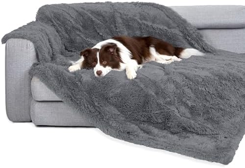 gogobunny Waterproof Dog Blanket for Couch & Furniture Protection - Super Soft Reversible Throw for Large Dogs & Cats, Calming Washable Fur & Sherpa Pet Blanket (50x60 Inch, Light Grey)