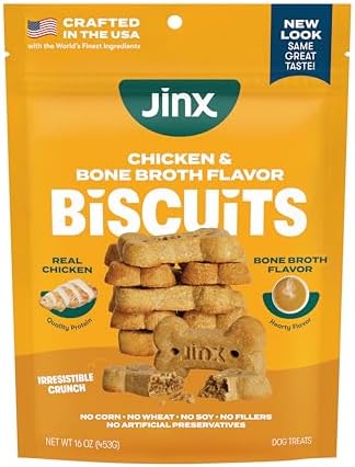 Jinx Dog Biscuits, Oven-Baked Dog Treats with Chicken Bone Broth, 16oz