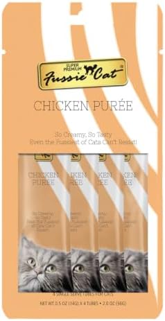 Fussie Cat Chicken Puree, lickable cat treats, 0.5oz pouch 4 Count (Pack of 1)