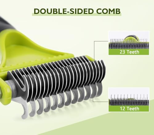Pecute Double-Sided Undercoat Rake for Dogs & Cats with Thick Double Coats