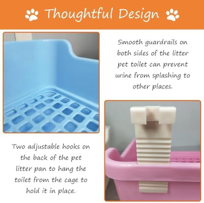PINVNBY Large Rabbit Litter Box Deep Bunny Corner Toilet Box Double-Deck Small Animal Potty Trainer with Hooks for Adult Guinea Pig Chinchilla Ferret Chipmunk(Blue)