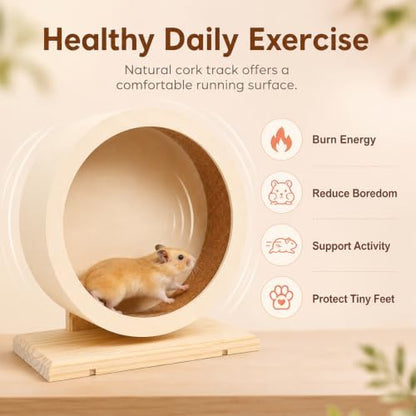antiai Hamster Wooden Silent Wheel, 12 Inch Small Animal Exercise Wheel Accessories, Quiet Spinner Hamster Running Wheels Prevent Depression Toys for Hamsters, Gerbils, Mice and Other Small Pets (XL)