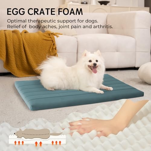 BALANCE Dog Crate Bed, Orthopedic Dog Bed Pad with Waterproof Liner, Washable Crate Foam Pet Mat for Large, Medium, Puppy Dogs Breeds, Powder Blue, 36"x23"x1.6"