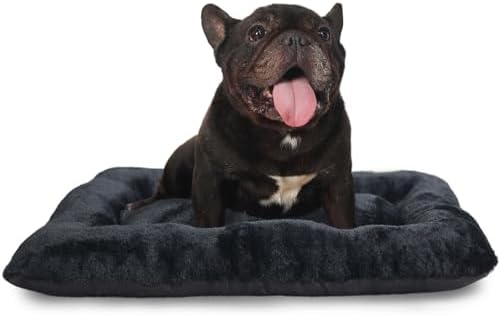 Small Dog Crate Bed 24 x 18 - Washable Extra Soft Kennel Mat, Cozy Fluffy With Anti-Slip Bottom for 24 Inch Crates - Pillow Cushion Puppy Mattress Pad, Black