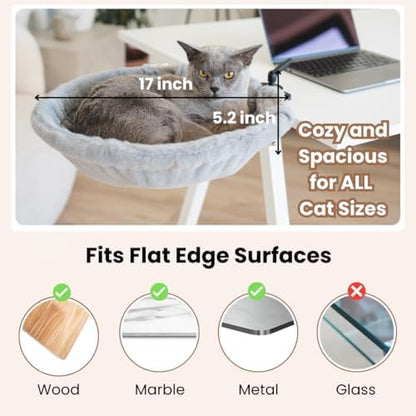 Cat Desk Bed – 180° Rotating & Adjustable Cat Hammock, 2 Washable Covers, Supports 40 lbs, Non-Slip Clamp, Soft Faux Fur, Space-Saving Design for Home Office, Remote Workers, Gamers