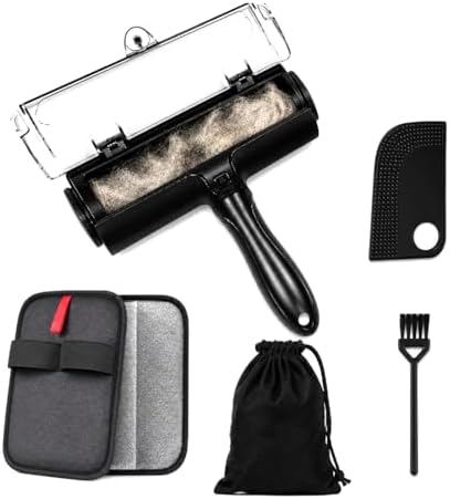 Reusable Pet Hair Remover Roller - 5-Piece Dog & Cat Hair Remover Kit for Couch, Furniture, Carpet, Car Seats & Clothes with Deshedding Glove, Fur Scraper & Cleaning Brush