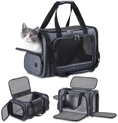 Cat Carrier Pet Travel Carrier by Airplane Approved Under seat, TSA Airline Approved Soft-Sided Dogs Carrier Bag for cat,Dogs,17.5 x 8.5 x 11 inches,Grey