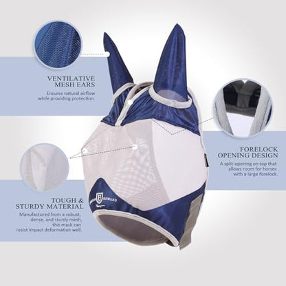 Harrison Howard Half Face Horse Fly Mask UV Protection and Breathable for Equine Use Comfortable Navy L