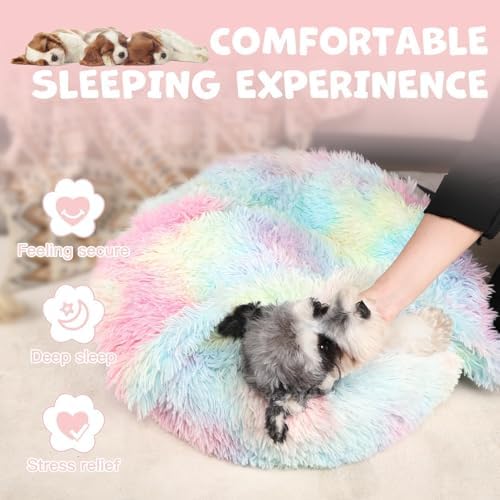 Himax Covered Large Dog Bed with Blanket Attached Calming Burrow Multicolor