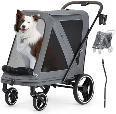 Beberoad Dog Stroller for Large Dogs, 2-in-1 Pet Stroller & Dog Bike Trailer, R7 All-Terrain ER Tires with Shock Absorption, One-Hand Fold, 360° Mesh Ventilation, Waterproof Removable Fabric