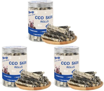 PAWUP Cod Skin Rolls Dog Treats Natural High Omega 3 Dog Snacks, Single Ingredient Cod Skin Chews for Small Dogs w/Taurine, 8 oz (30-35 Count) (Pack of 3)