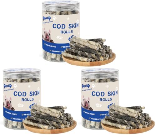 PAWUP Cod Skin Rolls Dog Treats Natural High Omega 3 Dog Snacks, Single Ingredient Cod Skin Chews for Small Dogs w/Taurine, 8 oz (30-35 Count) (Pack of 3)