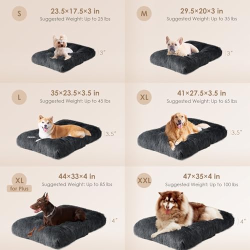 EHEYCIGA Fluffy Dog Crate Bed for Small Dogs, Plush Crate Pad, Dark Grey