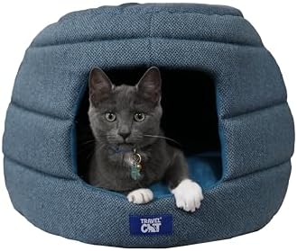 Travel Cat Meowbile Indoor Cat House - 25x18x17 inches Premium Convertible and Durable Hideaway Cat Bed and Cave (Blue, Medium)