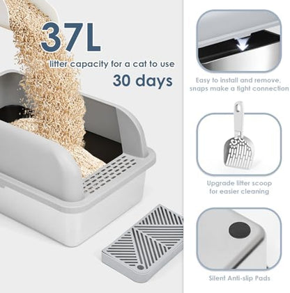 Suzzipaws XL Non-Sticky Coated Stainless Steel Cat Litter Box with Lid