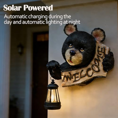 Fairy Garden Statues,Fairy Garden House with Solar Powerd Night Light,Yard Decorations Outdoor Fairy Garden Accessories Decor for Outside (Bear Holding lamp)