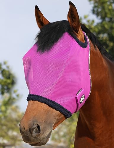 Harrison Howard All Round Mesh Horse Fly Mask UV Protective with Fleece Padded Edging Purple L