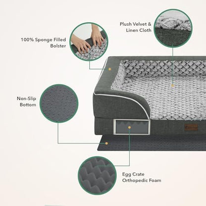 Waterproof Orthopedic Dog Bed for Medium Dogs, 35x22in, Dark Grey