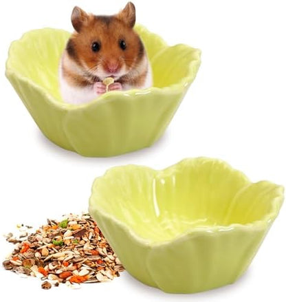 Tfwadmx 2 Pcs Hamster Food Bowl, Ceramic Dwarf Hamster Food Bowl Feeder Water Rat Bowl Small Animal Food Dish for Golden Bears, Hedgehogs, Dutch Pigs, Parrots (Yellow)