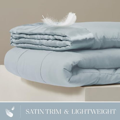 Madison Park Down Alternative Queen Blanket for Bed, Satin Trim, Blue