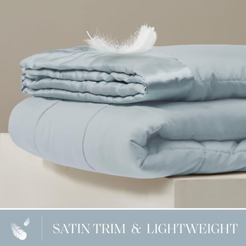 Madison Park Down Alternative Queen Blanket for Bed, Satin Trim, Blue