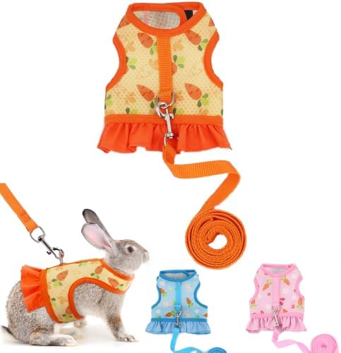 Rabbit Harness and Leash, Bunny Guinea Pig Clothes Ferret, Orange L