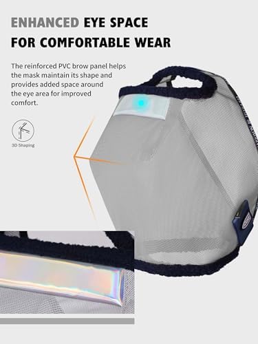 Harrison Howard Reinforced Horse Fly Mask with Mirror PVC Brow Support, Enhanced Eye Space, UV Protection Grey M
