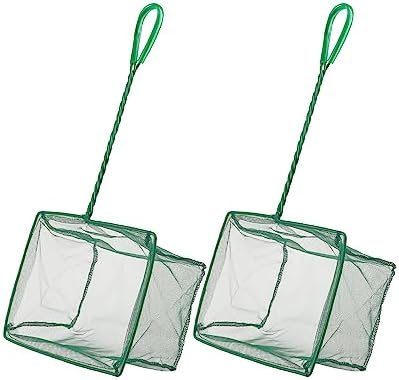 Pawfly Aquarium Fish Net with Braided Metal Handle Square Net with Soft Fine Mesh Sludge Food Residue Wastes Skimming Cleaning Net for Fish Tanks Small Koi Ponds and Pools