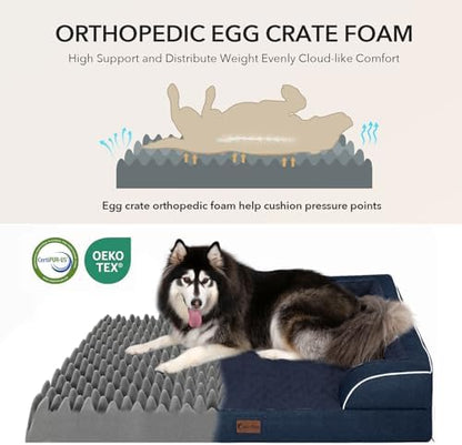 Orthopedic Dog Bed for Extra Large Dogs, Navy Blue, 48x30in