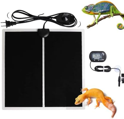 MQ Reptile Terrarium Heat Pad with LCD Digital Aquarium Thermometer, 5.5 x 6in Power Adjustment Under Tank Heater Mat for Pets, Small Animals, Seedling, 5W