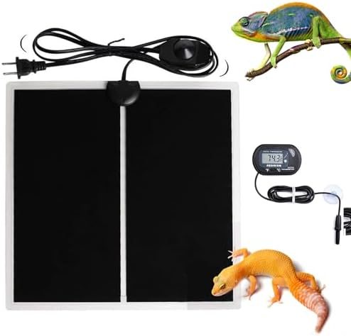 MQ Reptile Terrarium Heat Pad with LCD Digital Aquarium Thermometer, 5.5 x 6in Power Adjustment Under Tank Heater Mat for Pets, Small Animals, Seedling, 5W