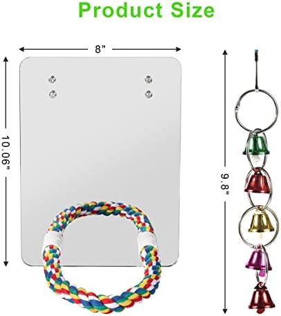 10.6" Bird Mirror with Rope Perch Bird Toys Swing, Comfy Perch for Greys Amazons Parakeet Cockatiel Conure Lovebirds Finch Canaries