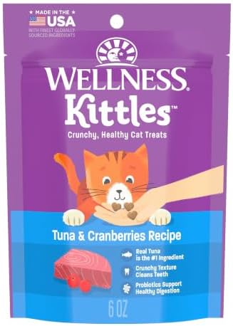Wellness Kittles Crunchy Cat Treats, All Lifestages, Kitten to Senior, Natural, Grain Free, Tuna and Cranberry Flavor, 6 oz Bag