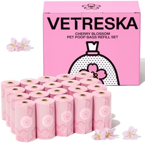 VETRESKA Cherry Blossom Scented Dog Poop Bags, Leak Proof, 300 Counts