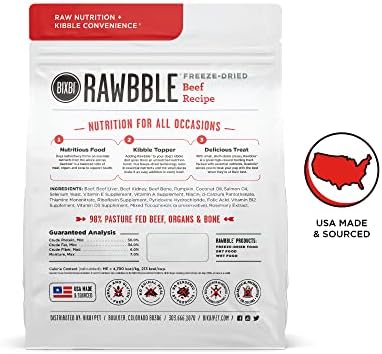 BIXBI Liberty Freeze-Dried Dog Food Topper & Treats, Beef – 98% Meat & Organs, No Refrigeration – USA Made, 12 oz
